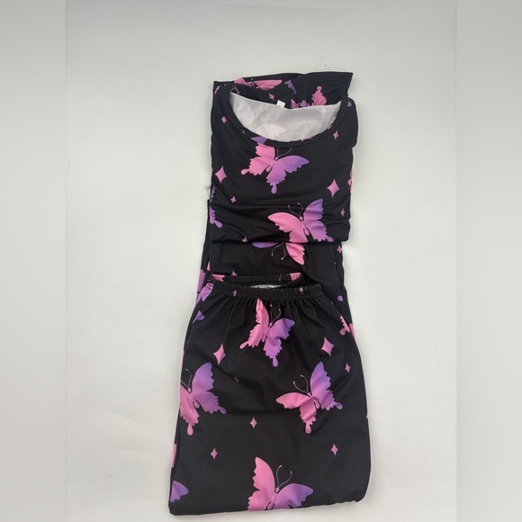 Butterfly Print Black and Pink Sleepwear Set- 2x - Picture 3 of 5